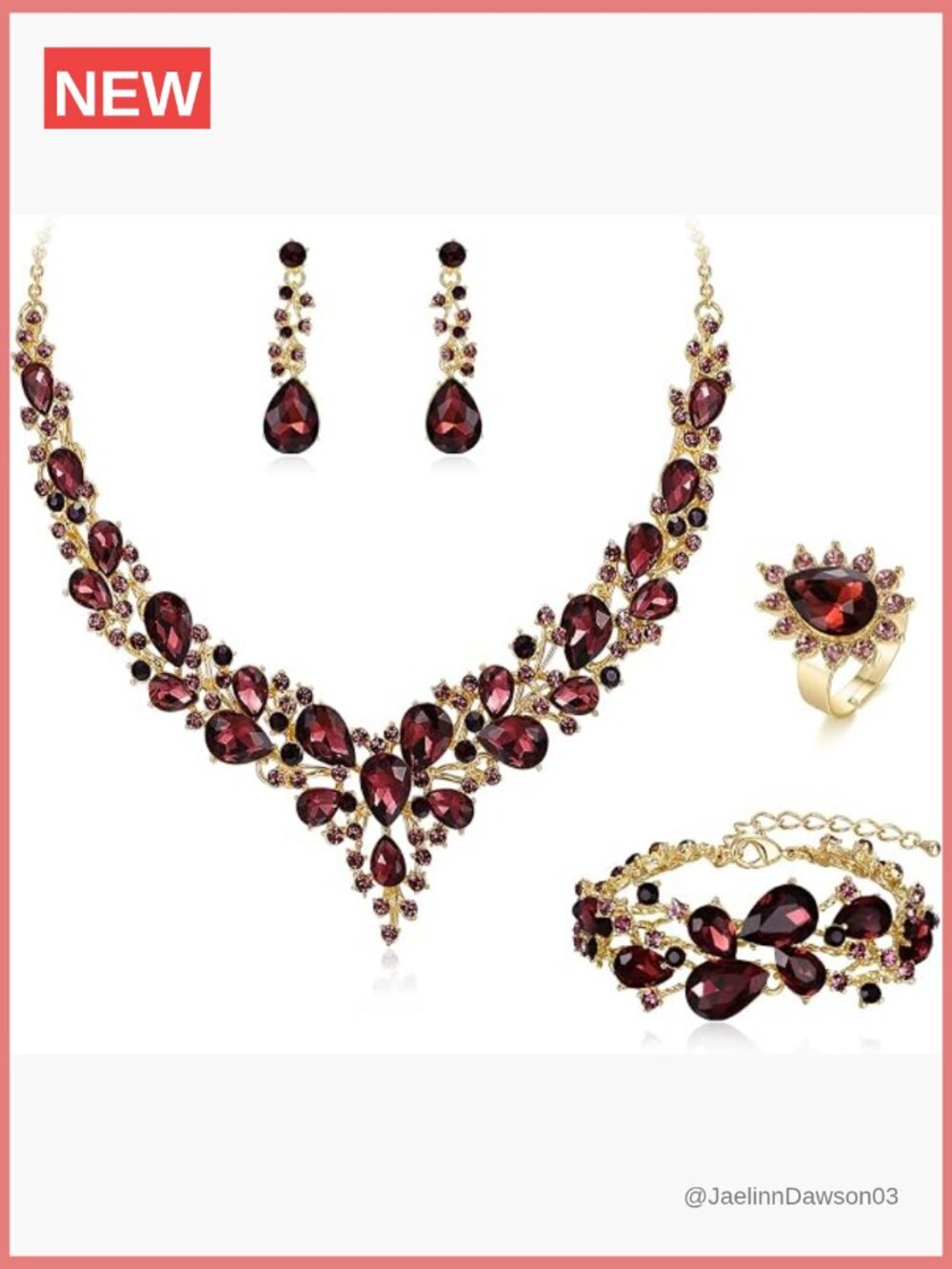 Austrian Crystal Teardrop Statement Jewelry Set 3-Piece Necklace Earrings